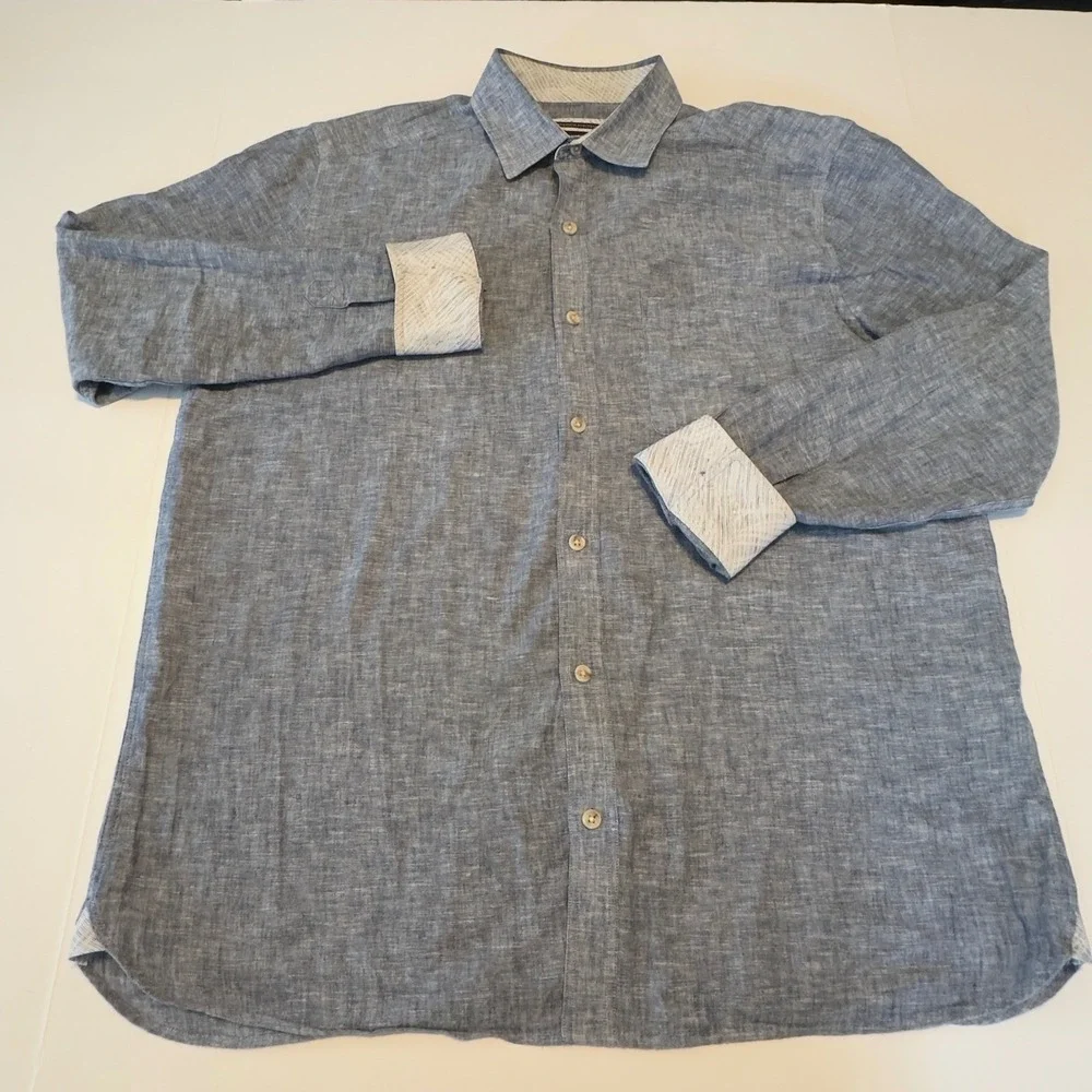 Johnston & Murphy Mens Blue Linen Cotton Blend Button Down Shirt Size‎ M Turkey
